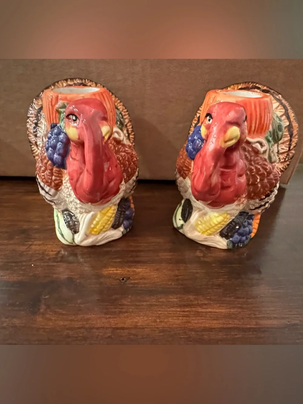 Vintage Ceramic Turkey Candle Holders Set of 2 Thanksgiving Fall Harvest Decor